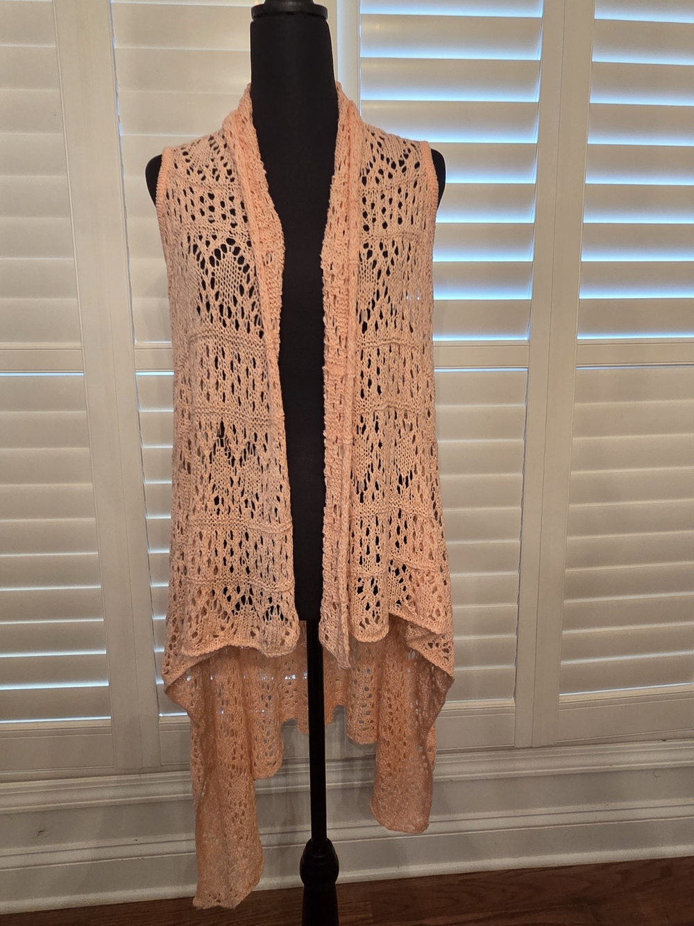 Crochet Knit Open Front Vest Sleeveless Cardigan In A Shade "Clay"